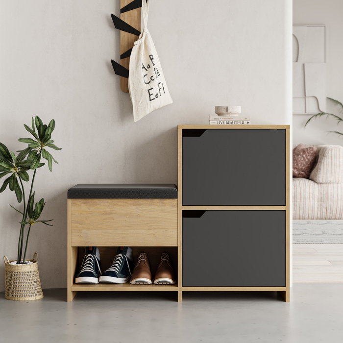Hanah Home Haven Shoe Bench - Antracita y Roble Hanah Home Haven Shoe Bench - Antracita y Roble